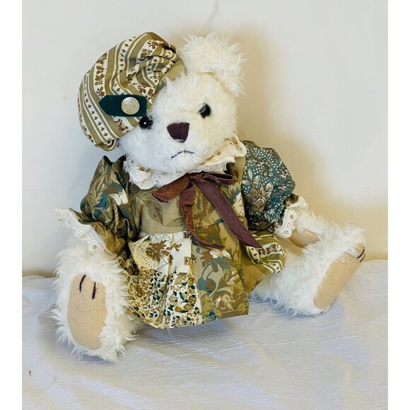VTG 1996 Pickford Brass Button Bear Opal Stuffed Animal w/ Outfit & Hat - Picture 1 of 7